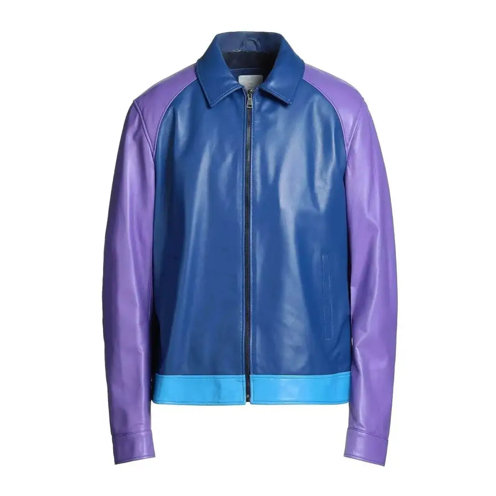 Men's Blue Cafe Racer Leather Biker Jacket